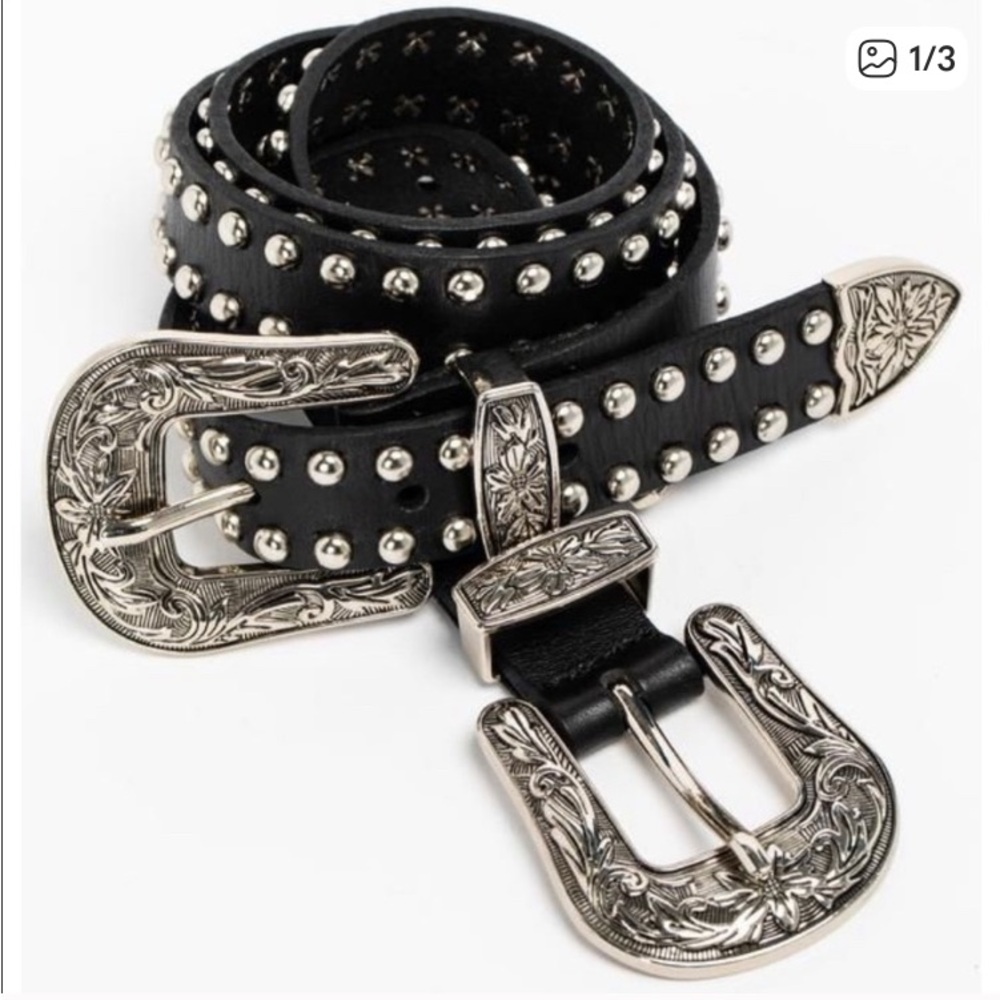 Idyllwind Black Studded Western Buckle Belt with Silver-Tone Hardware